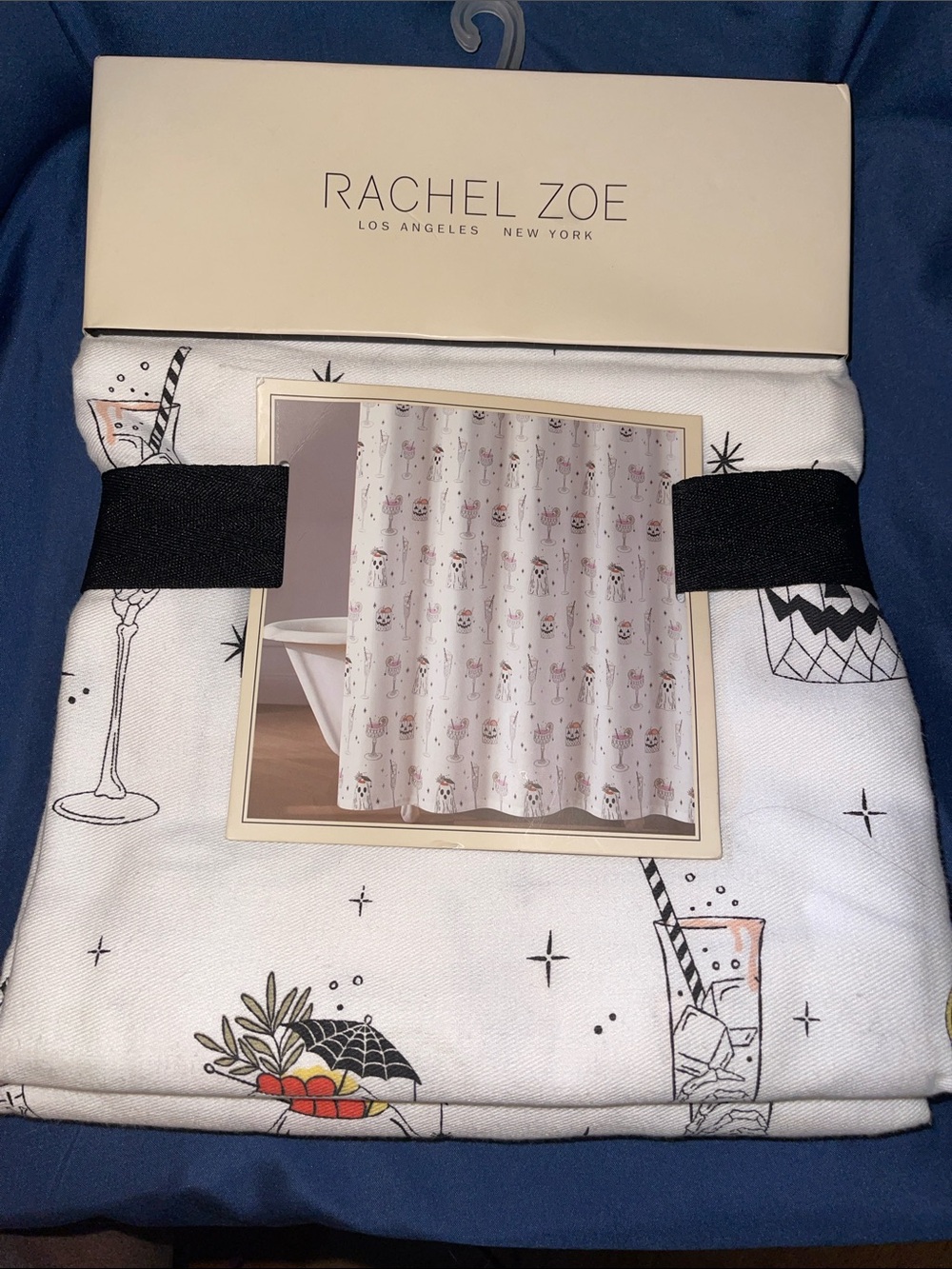 Rachel Zoe White Cocktail & Ghost Halloween Print Shower Curtain